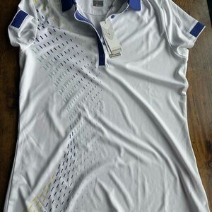Callaway Golf Shirt | Women’s White Polo with Blue and Yellow Details
